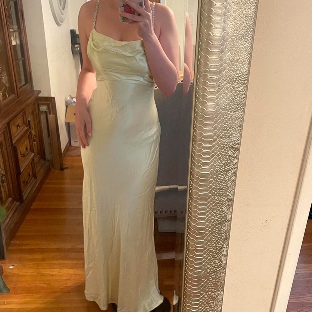 Vintage Green Long Dress Gown with Criss cross back